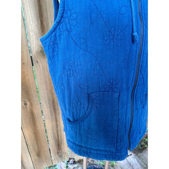 FOCUS USA Flower QUILTED Blue GAUZE Corduroy HOODED VEST L - Picture 2 of 7